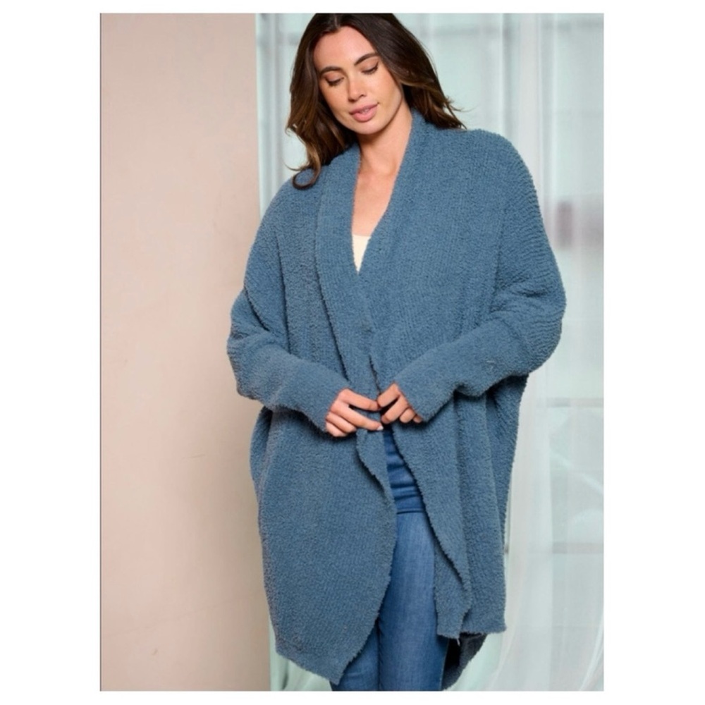 Hem & Thread Cozy Blue Women's Cardigan with pockets - Picture 3 of 7